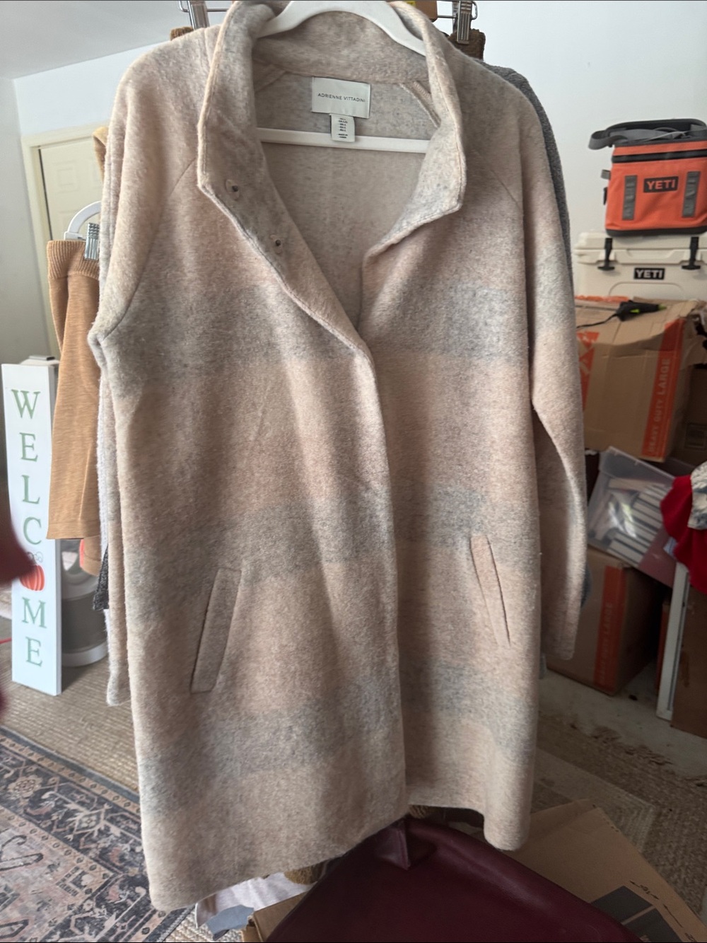 Adrienne Vittadini Taupe and Cream Ombre Open-Front Cardigan Coat- NWOT- L